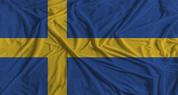 Swedish flag with fabric texture background. National flag of Sweden