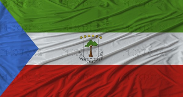 Equatoguinean flag waving. Flag of Equatorial Guinea with cloth texture