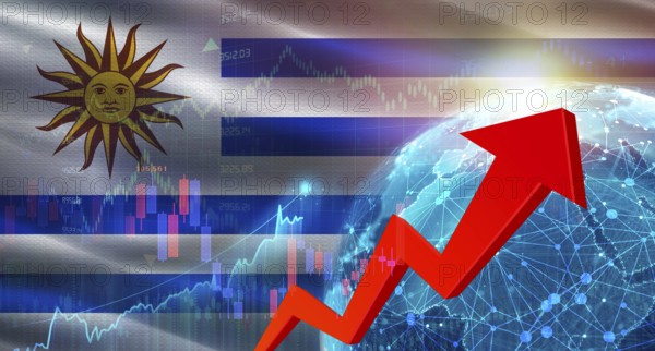 Global financial growth with Uruguay flag. Financial growth with Uruguay flag on economic background