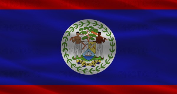 Belize flag with fabric texture. Realistic flag of Belize waving