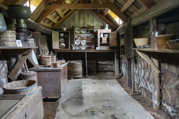 Interior of Glaumbær Farm, museum of a peat farm, North Iceland, Iceland