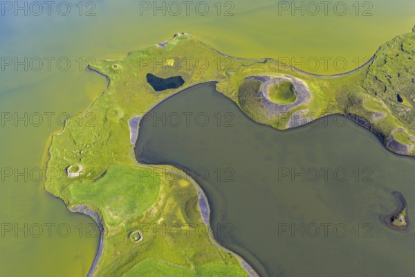 Lake Myvatn with pseudo-crater, North Iceland, Iceland