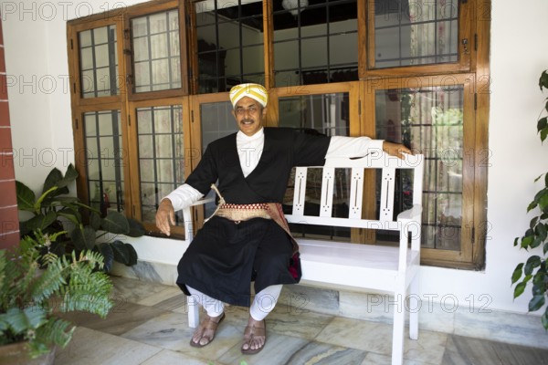 Indian man from the Kodava clan in traditional dress, Coorg, Karnataka, India