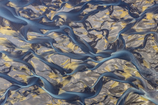Branching course of a glacial river, abstract structures, South Iceland, Iceland