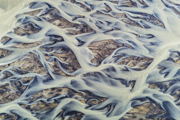 Branching course of a glacial river, abstract structures, South Iceland, Iceland