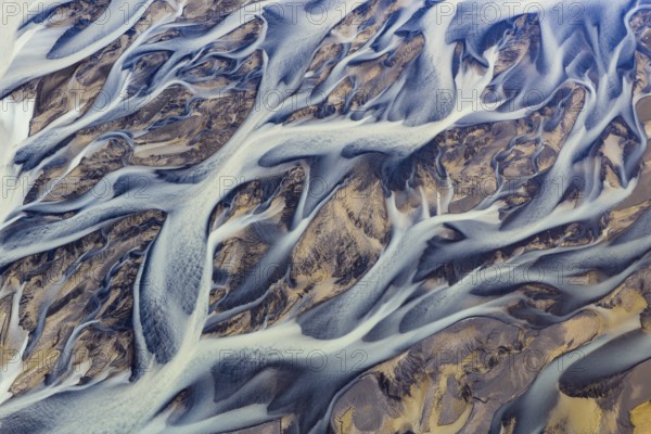 Branching course of a glacial river, abstract structures, South Iceland, Iceland