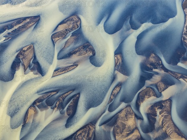 Branching course of a glacial river, abstract structures, South Iceland, Iceland