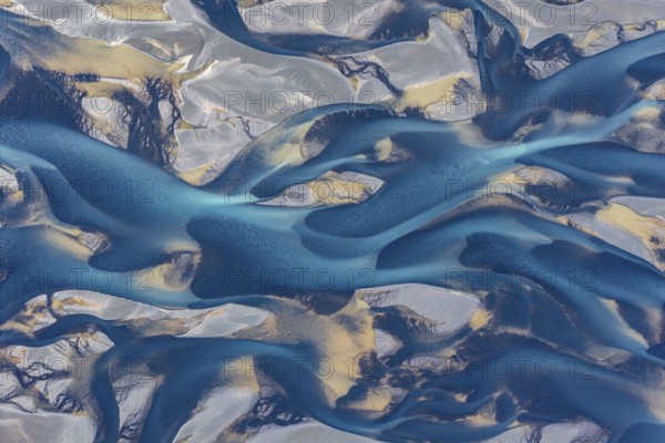 Branching course of a glacial river, abstract structures, South Iceland, Iceland