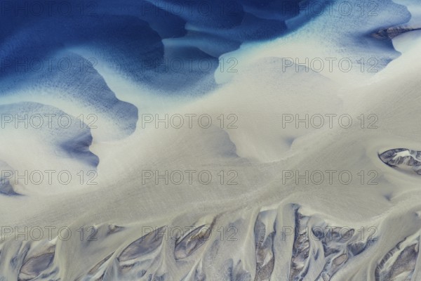 Branching course of a glacial river, abstract structures, South Iceland, Iceland