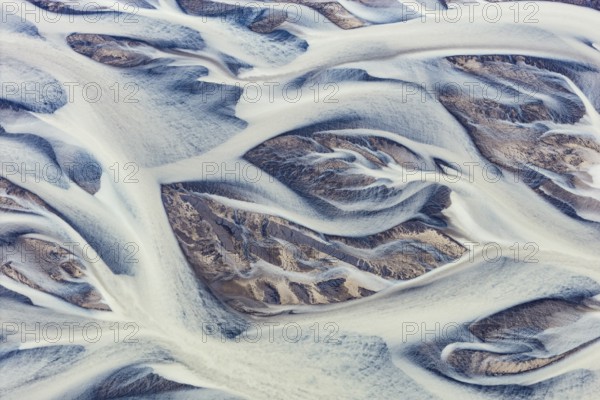 Branching course of a glacial river, abstract structures, South Iceland, Iceland
