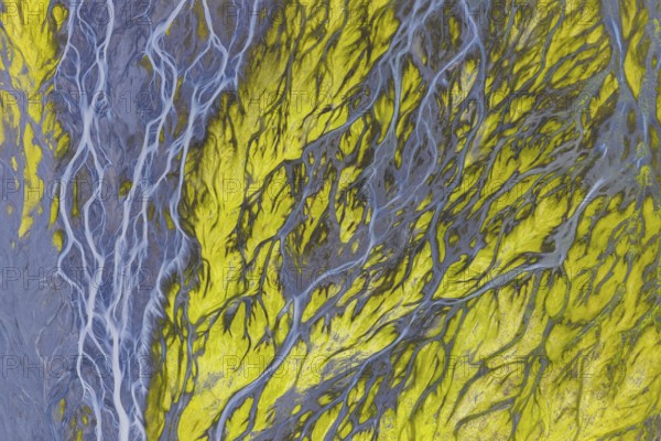 Branching course of a glacial river, Vatnajökull National Park, South Iceland, Iceland