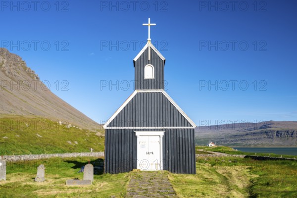 Saurbæjarkirkja Church, Raudisandur Beach, Westfjords, West Iceland, Iceland