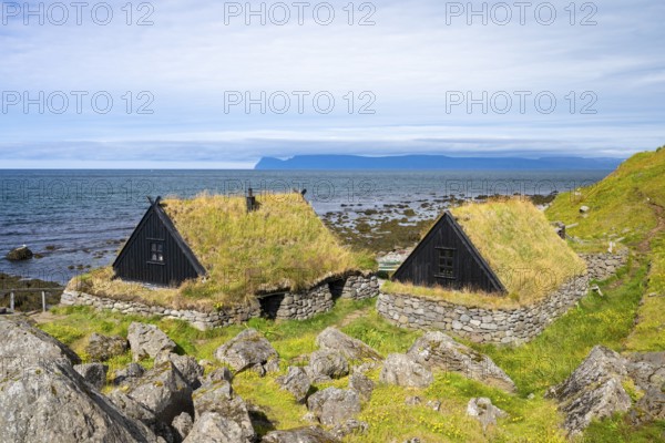 Traditional houses of an old fishing village, Ósvör Fishing Museum, Bolungarvik, Westfjords, West Iceland, Iceland