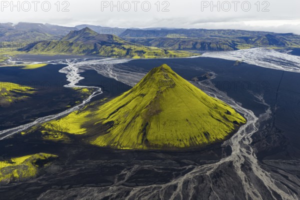 Moss-covered mountain Mælifell, Maelifell, Icelandic Highlands, Iceland