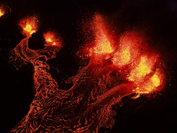 Volcanic eruption, Sundhnúkur crater chain, near Grindavik, Reykjanes Peninsula, Southwest Iceland, Iceland