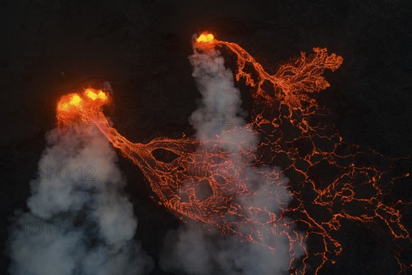 Volcanic eruption, lava details, Sundhnúkur crater chain, near Grindavik, Reykjanes Peninsula, Southwest Iceland, Iceland