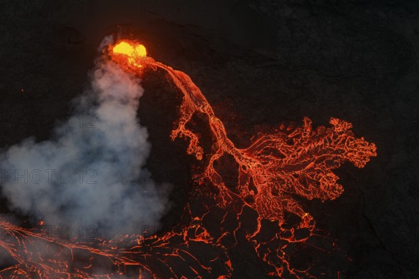 Volcanic eruption, lava details, Sundhnúkur crater chain, near Grindavik, Reykjanes Peninsula, Southwest Iceland, Iceland