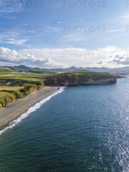 Areal de Santa Barbara Beach and Atlantic Ocean on Sunny Day. Azores, Sao Miguel Island. Portugal. Aerial View