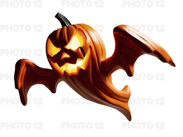 A spooky jack o lantern ghost floats with glowing eyes and a carved grin, perfect for Halloween celebrations. AI generated