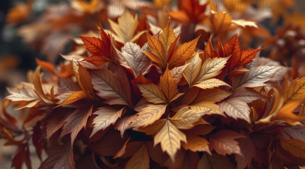 Bouquet of vibrant autumn leaves displaying warm colors against a soft autumn backdrop. AI generated