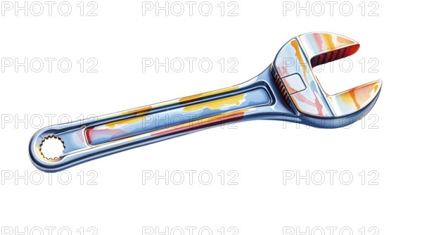 Adjustable wrench on white background, watercolor painting style. This tool is essential for various mechanical and construction tasks, highlighting craftsmanship. AI generated