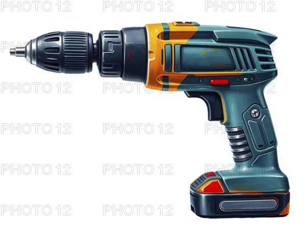 Cordless drill on white bacground, perfect for various drilling and fastening applications in home improvement, construction, and DIY projects. AI generated
