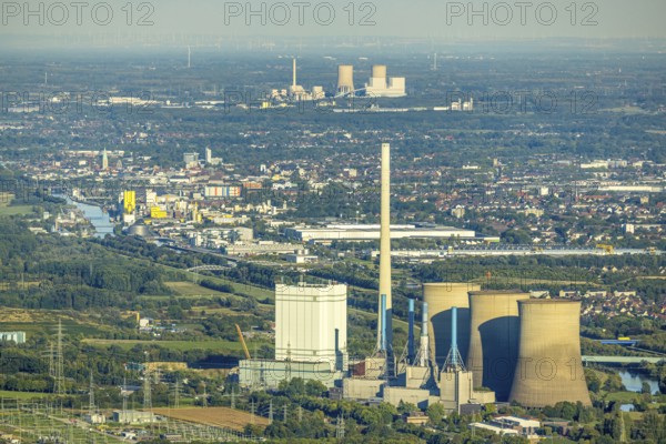 Aerial view, RWE Generation SE power plant Gersteinwerk, view over Hamm to RWE power plant Westfalen, Bockum-Hövel, Hamm, Ruhr area, North Rhine-Westphalia, Germany, DE, E-Werk, Europe, power plant, aerial view, aerial photography, aerial photography, chimney, tower, overview, bird's-eye view, overview