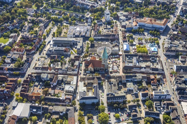 Aerial view, city centre view with St. Paul's Church, city festival with Ferris wheel, centre, Hamm, Ruhr area, North Rhine-Westphalia, Germany, old town, place of worship, city, DE, Europe, religious community, place of worship, holy place, city centre view, church, parish, denomination, aerial view, aerial photography, aerial photography, aerial view, location view, religion, religious site, city, townscape, city centre, city centre, overview, bird's eye view, birds-eyes view, overview
