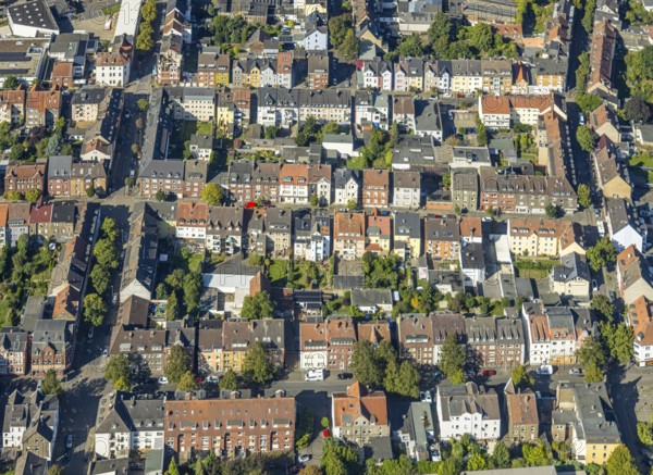 Aerial view, residential area, housing estate between Sedanstraße, Albertstraße and Roonstraße, Mitte, Hamm, Ruhr area, North Rhine-Westphalia, Germany, DE, Europe, property tax, real estate, aerial view, aerial photography, aerial photography, overview, bird's-eye view, residential complex, housing and living, residential area, quality of living, residential neighbourhood, housing estate, residential district, birds-eyes view, overview