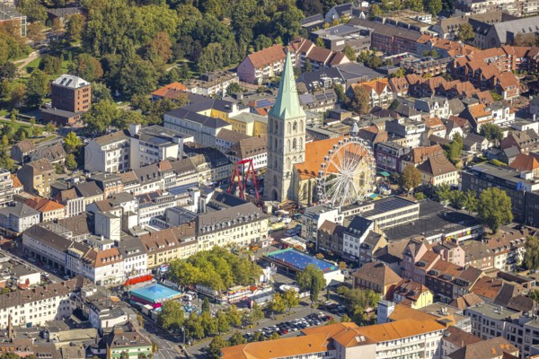 Aerial view, St Paul's Church and city festival with Ferris wheel, centre, Hamm, Ruhr area, North Rhine-Westphalia, Germany, place of worship, DE, Europe, festival, religious community, place of worship, holy place, church, parish, denomination, aerial view, aerial photography, aerial photography, religion, religious site, overview, bird's-eye view, bird's-eye view, overview