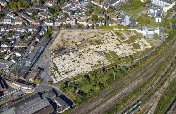 Aerial view, construction area WDI Westfälische Drahtindustrie between Wilhelmstraße and Banningstraße, centre, Hamm, Ruhr area, North Rhine-Westphalia, Germany, construction work, construction area, construction site, building plots, construction project, construction site, DE, Europe, commercial enterprise, commercial area, commercial property, commercial site, commercial use, industrial area, industrial site, aerial photograph, aerial photography, aerial photography, new building, overview, bird's eye view, birds-eyes view, overview