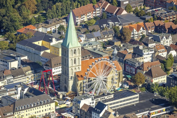 Aerial view, St Paul's Church and city festival with Ferris wheel, centre, Hamm, Ruhr area, North Rhine-Westphalia, Germany, place of worship, DE, Europe, festival, religious community, place of worship, holy place, church, parish, denomination, aerial view, aerial photography, aerial photography, religion, religious site, overview, bird's-eye view, bird's-eye view, overview