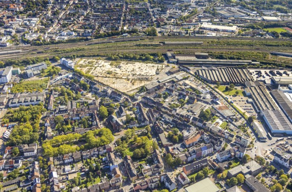 Aerial view, construction area WDI Westfälische Drahtindustrie between Wilhelmstraße and Banningstraße, centre, Hamm, Ruhr area, North Rhine-Westphalia, Germany, construction work, construction area, construction site, building plots, construction project, construction site, DE, Europe, commercial enterprise, commercial area, commercial property, commercial site, commercial use, industrial area, industrial site, aerial photograph, aerial photography, aerial photography, new building, overview, bird's eye view, birds-eyes view, overview