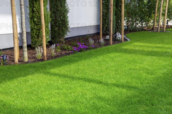 Newly laid turf on a new detached house