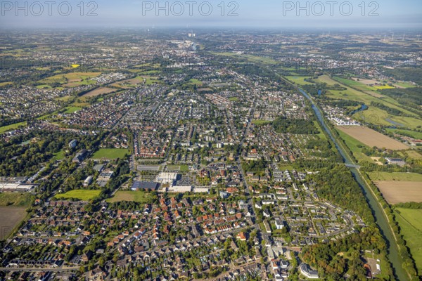 Aerial view, residential area local view district Werries, Datteln-Hamn-Kanal, distant view, Uentrop, Hamm, Ruhr area, North Rhine-Westphalia, Germany, DE, Europe, property tax, real estate, aerial view, aerial photography, aerial photography, overview, bird's eye view, residential area, living and living, residential area, residential quality, residential neighbourhood, housing estate, residential area, birds-eyes view, overview