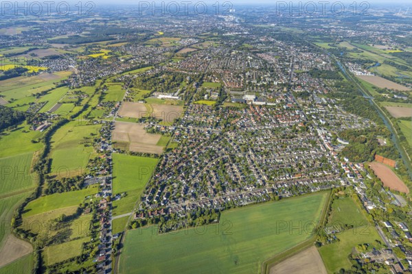 Aerial view, residential area, local view, Werries district, distant view, Uentrop, Hamm, Ruhr area, North Rhine-Westphalia, Germany, DE, Europe, property tax, real estate, aerial view, aerial photography, aerial photography, overview, bird's-eye view, residential complex, housing and living, residential area, quality of living, residential neighbourhood, housing estate, residential district, birds-eyes view, overview