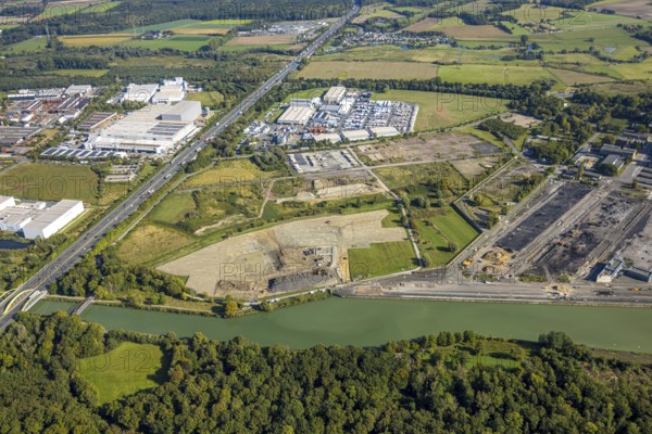 Aerial view, commercial area Siegenbeckstraße, construction site Geithe, planned motorway A2 junction Siegenbeckstraße, Uentrop, Hamm, Ruhr area, North Rhine-Westphalia, Germany, construction work, construction area, construction site, building plots, construction project, construction site, DE, Europe, commercial enterprise, commercial area, commercial area, commercial property, commercial site, commercial use, industrial area, industrial site, aerial view, aerial photography, aerial photography, new construction, road signpost, road traffic, overview, bird's-eye view, overview