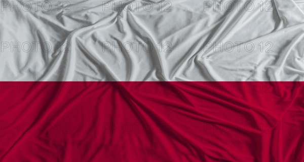 Polish flag with fabric texture background. National flag of Poland