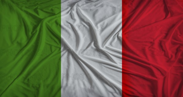 Italian flag with fabric texture background. National flag of Italy