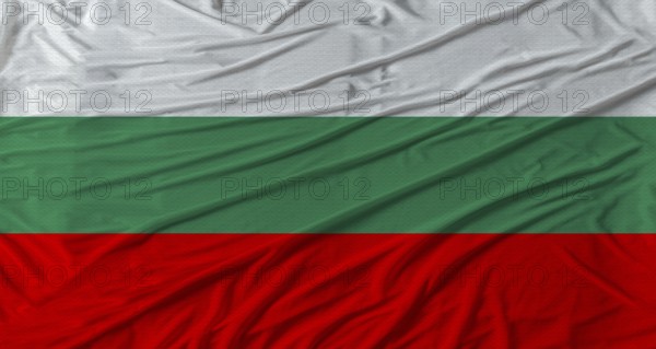 Bulgarian flag waving. Flag of Bulgaria with cloth texture