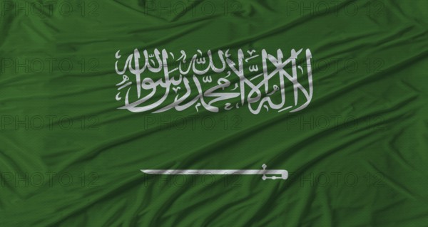 Saudi Arabian flag waving. Flag of Saudi Arabia with cloth texture