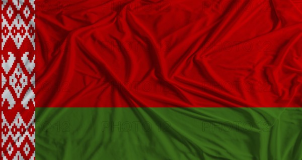 Belarusian flag with fabric texture background. National flag of Belarus