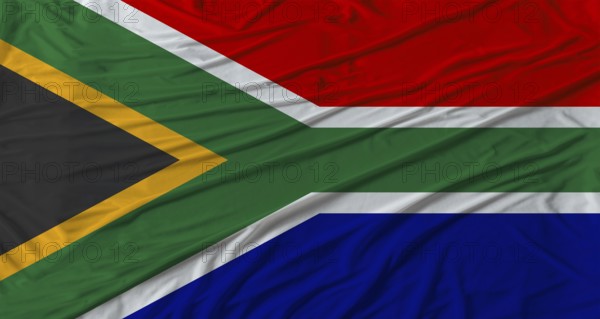 South African flag waving. Flag of South Africa with cloth texture