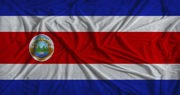 Costa Rican flag with fabric texture background. National flag of Costa Rica