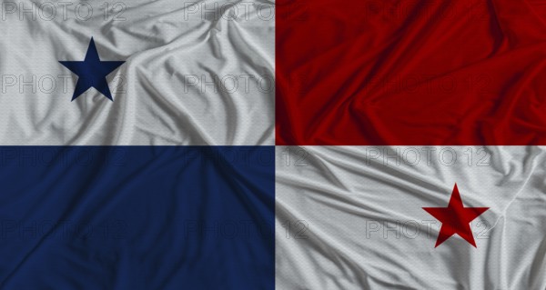 Panamanian flag with fabric texture background. National flag of Panama