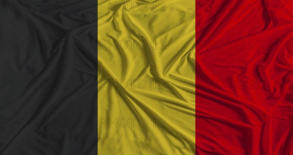 Belgian flag with fabric texture background. National flag of Belgium