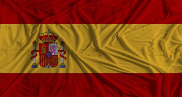 Spanish flag with fabric texture background. National flag of Spain