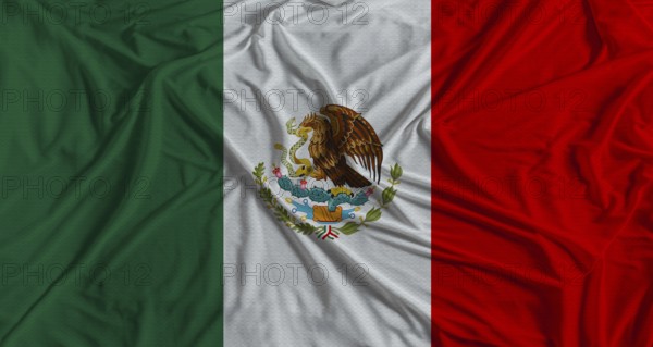 Mexican flag with fabric texture background. National flag of Mexico