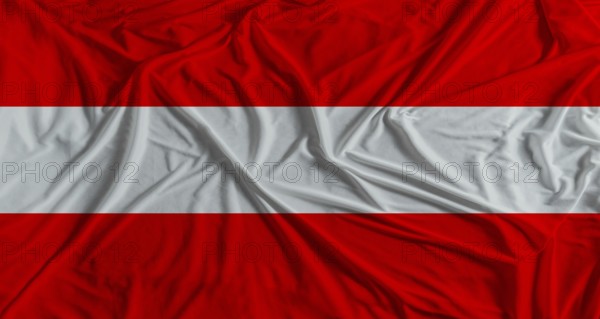 Austrian flag with fabric texture background. National flag of Austria