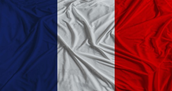 French flag with fabric texture background. National flag of France